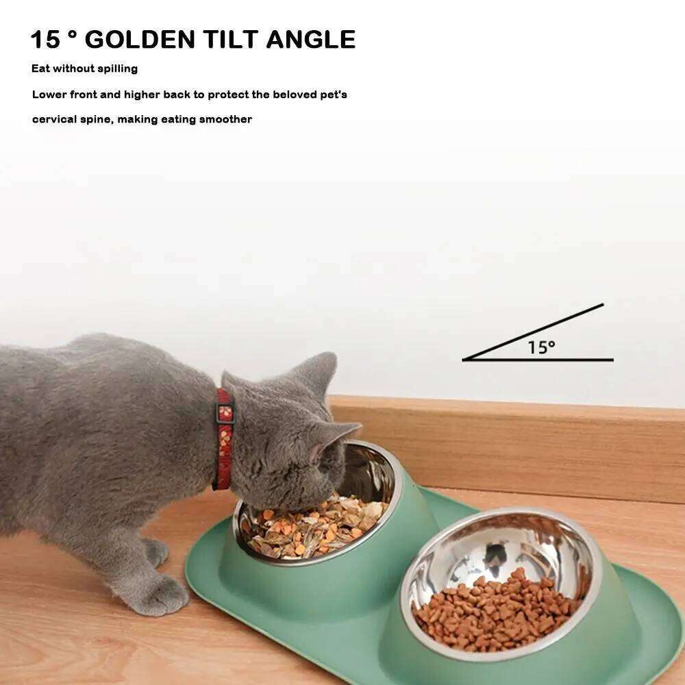 Stable Double Bowls Stainless Steel Elevated Dog Water Bowl Detachable Prevent Overflow Cat Food Container Pet Supplies 26W0330