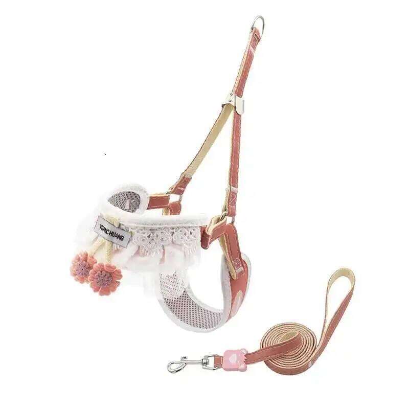 Puppy Cherry Double Chest Back Pomeranian Walking Teddy Leash Collar Dog Harness for Small Dogs