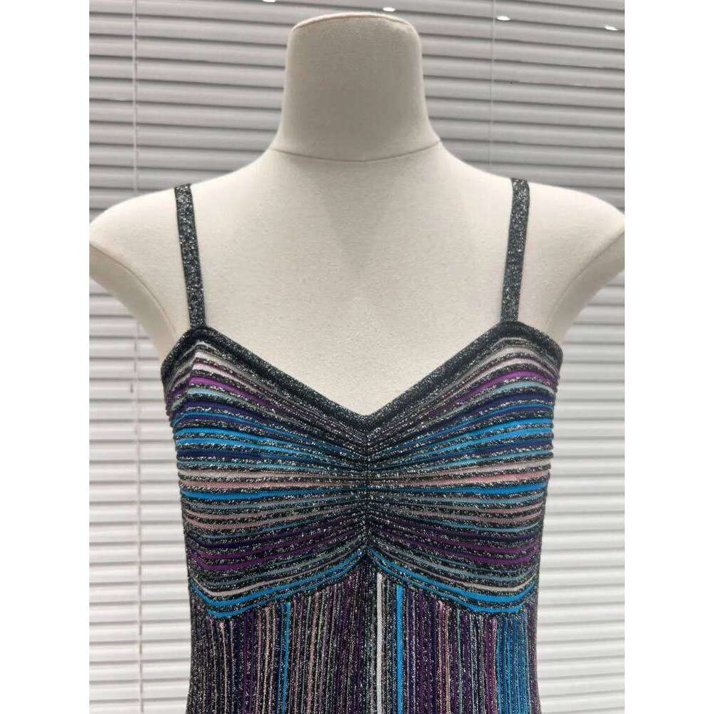 Women's Summer New Fashion Design Color Striped Folded Long With Stylish And Slim Fit Strap Dress Mdng260330