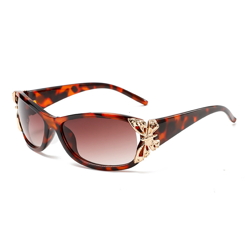 Trendy Butterfly Decoration Designer Sunglasses Luxury Brand Women's Accessories Fashion Personality Sunscreen Leopard Print Outdoor Sports Cycli