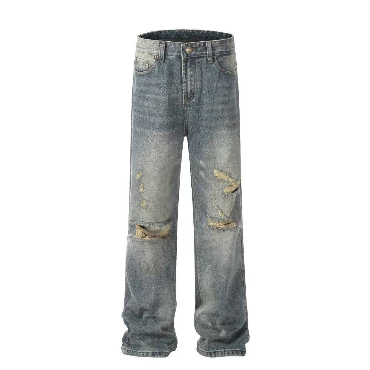 Men's Contemporary Streetwear Jeans Featuring Bold Lettering Modern & Durable Fit-K7035