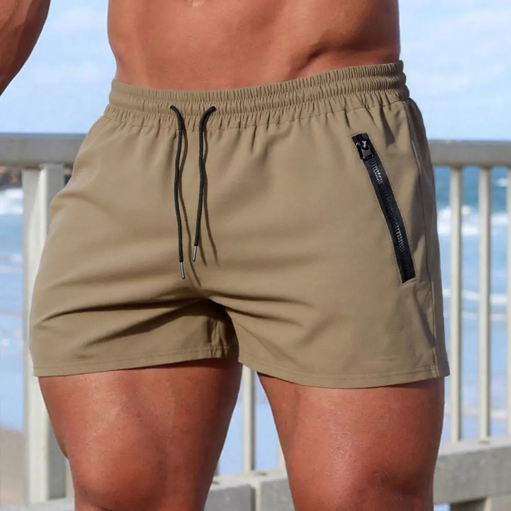 Mens Soild Color Swim Shorts Summer Casual Beach Board Shorts for Men Quick Dry Running Fitness Gym Shorts Zipper Pocket 260327