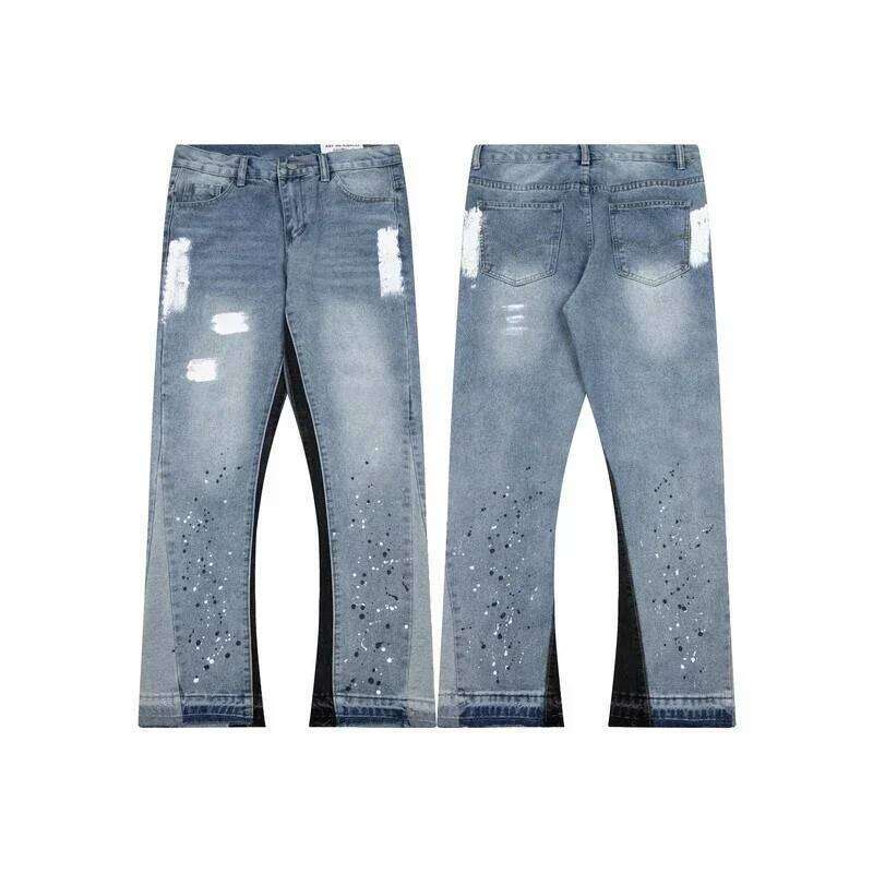 Streetwear Splashed Ink Patchwork Baggy Jeans Men Women Clothing Tie Dye Trendy American Straight Slim Micro-flard Pants 26Y0330