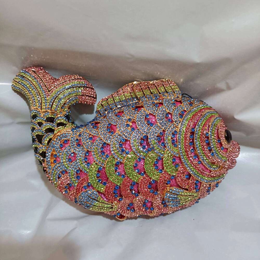 Chinese Embroidery Women Fish Rhinestones Clutch Purse Gold Stones Evening Minaudiere Bags Wedding Bridal Handbags Party Dinner Purses Clutches Bag Cl