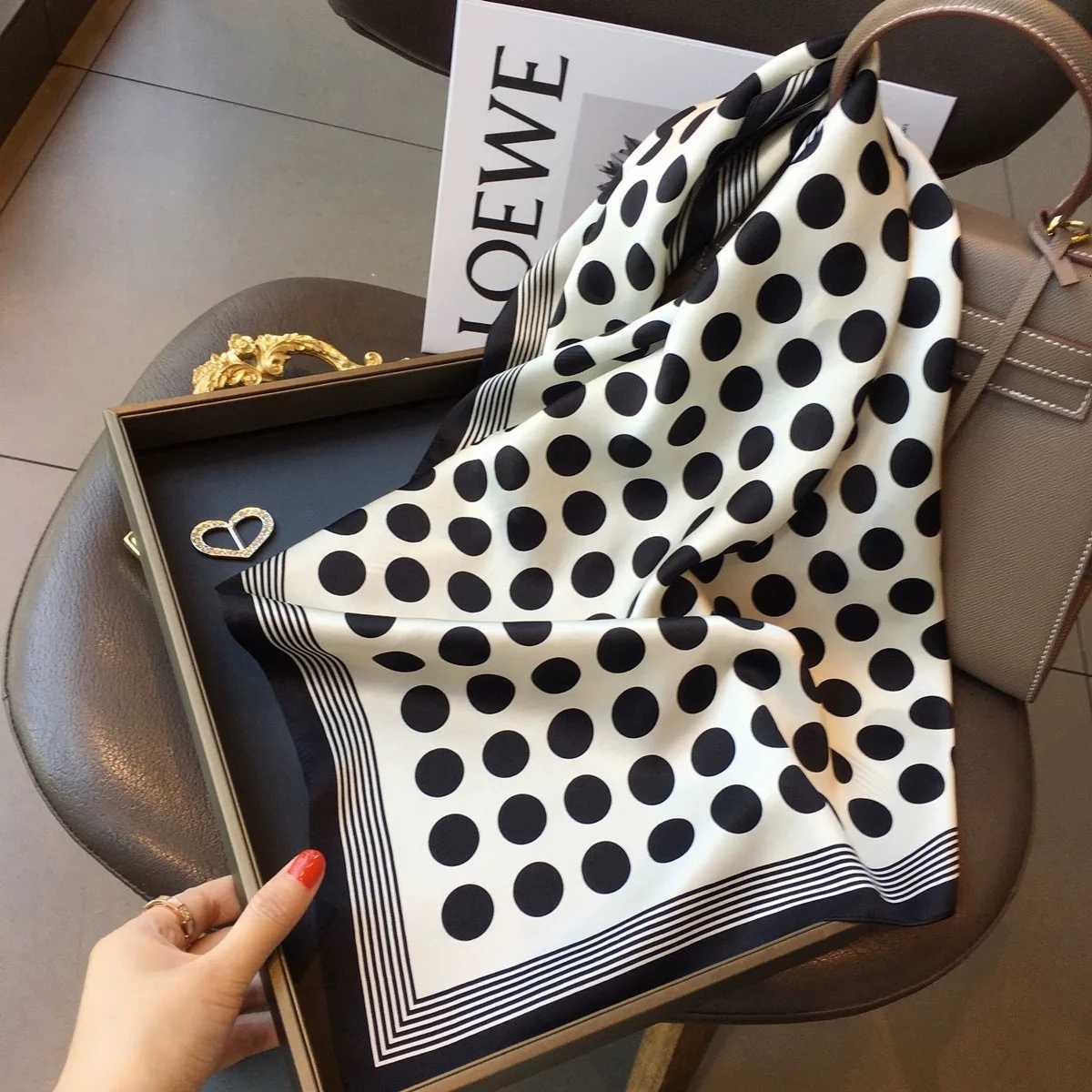 Luxury Square Scarf Women 2025 Dot Print Small Bandana Hair Headscarf Ladies Neckscarf Soft Satin Scarves Shawls Wraps Z260330