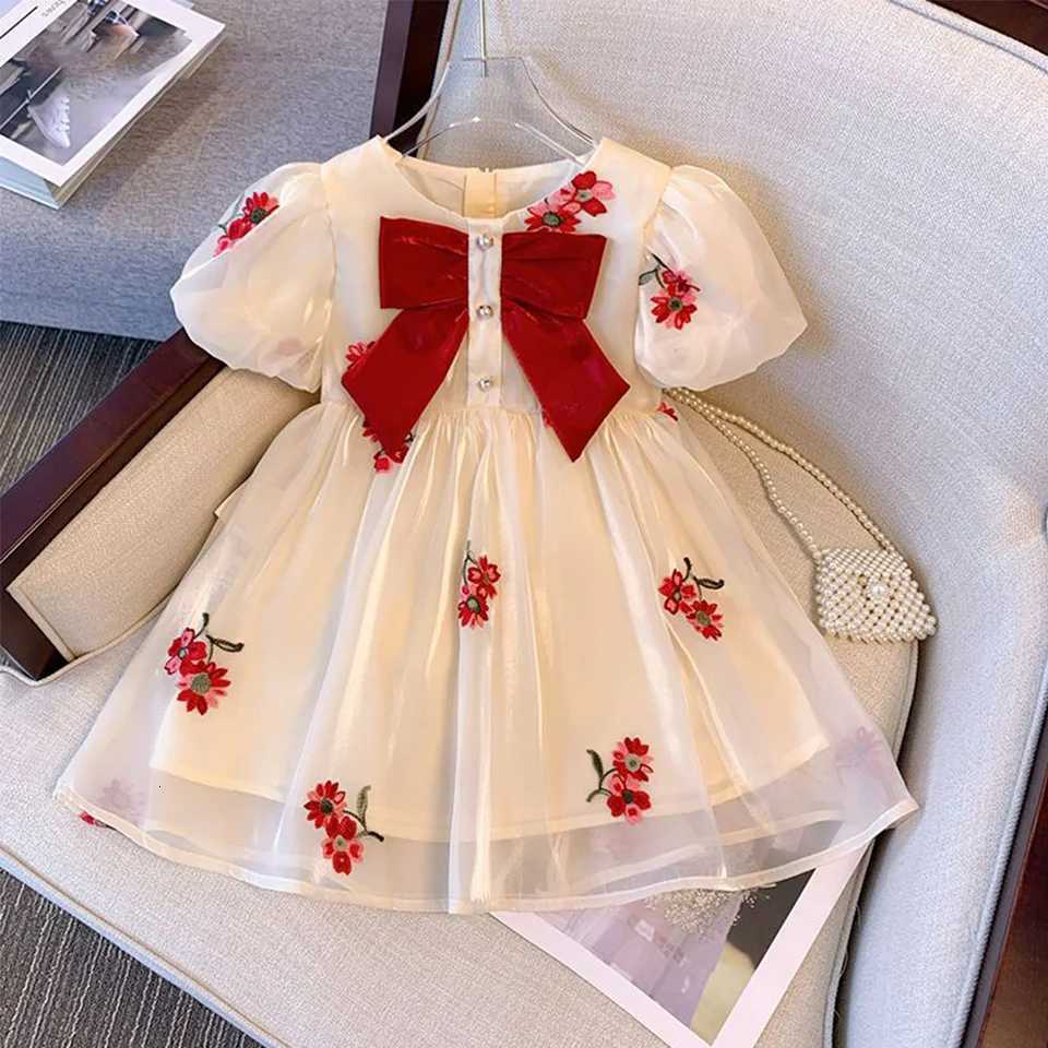 Girl Clothes Bow Dress Princess Dress For Girls First Birthday Gift Kids Party Dress Luxury costume Embroidered Tulle SkirtT260330