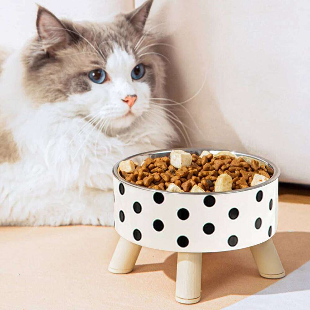 Pet cat dog bowl polka-dot plaid stainless steel anti-slip easy to clean indoor and outdoor 26W0330