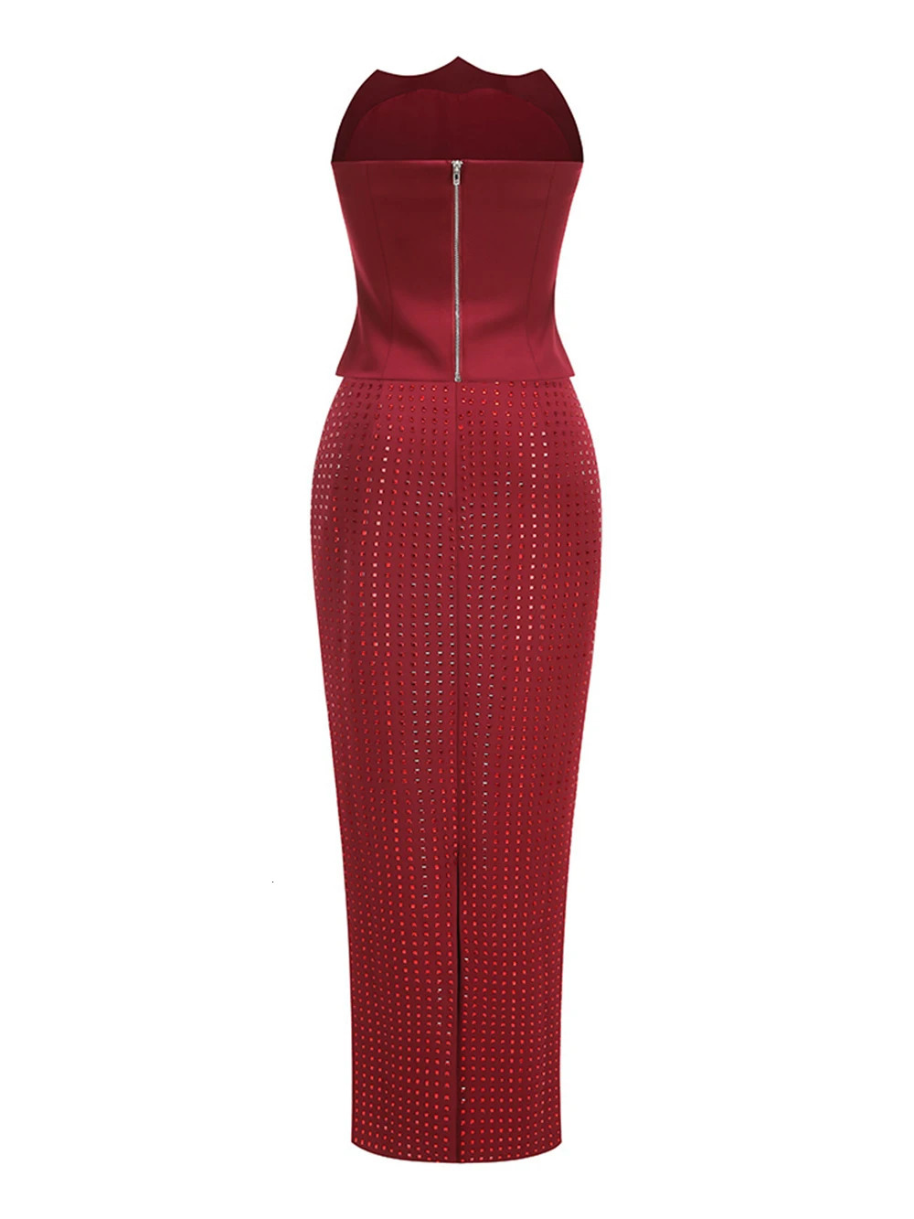 Modphy High Quality Burgundy Sleeveless Crystal Top Diamond Skirt Evening Party Set Nightclub Birthday Gown 260325