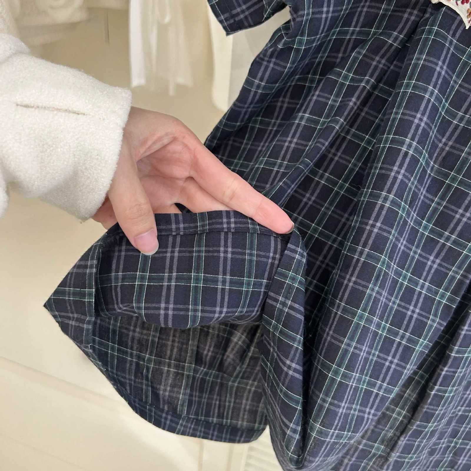 Summer Girls Plaid Dress Korean Style Doll Collar Dress Baby Fashionable Princess Plaid Dress Short-Sleeved Summer DressT260330