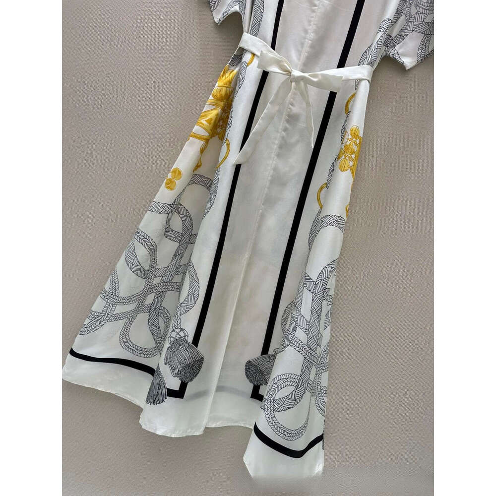High-End Spring/Summer New Silk Twill Half-Slit V-Neck Tie Slim Split Dress Qipao Hanfu
