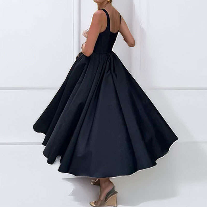 2026 Spring New Collection: Cross-Border European American Foreign Trade Women's Clothing - Elegant and Slim-Fit Square-Neck Patchwork A-Line Dre