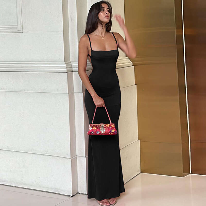 h28 2026 summer designer European and American women's fashion new sexy slim fit backless suspender solid color dress