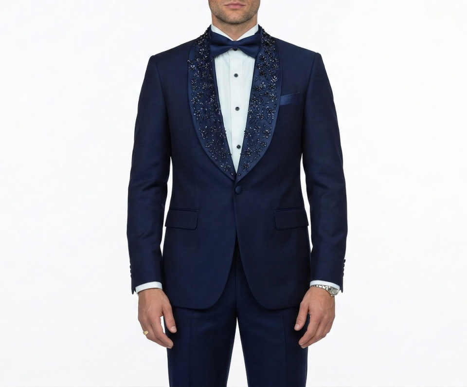 Classic Men Suits Slim Fit 2 Piece Jacket Pants Crystal Shawl Lapel Formal Occasion Party Banquet Customized Ropa Hombre
