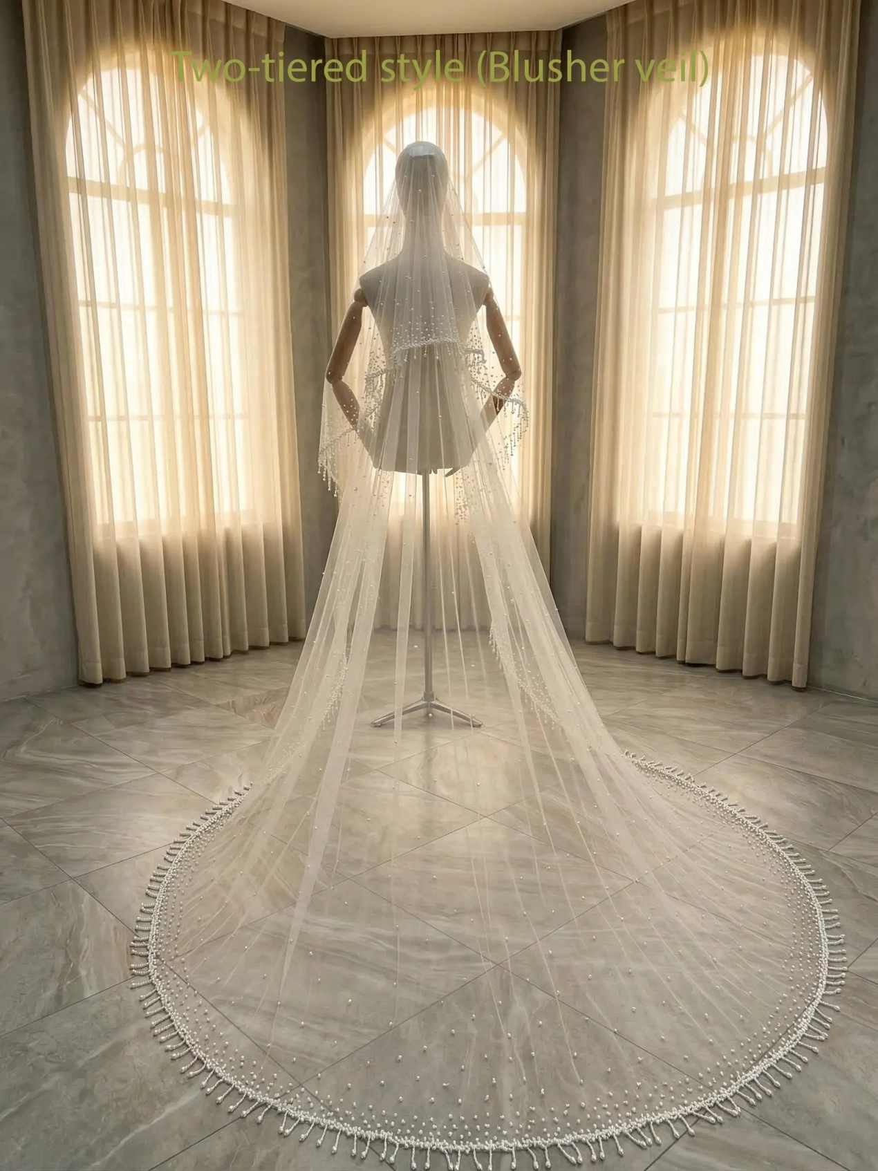 Luxury Pearls Wedding Veil Lace Long Special Beaded Royal Bridal Veil with Comb Tassels Wedding Accessories For Women Customized