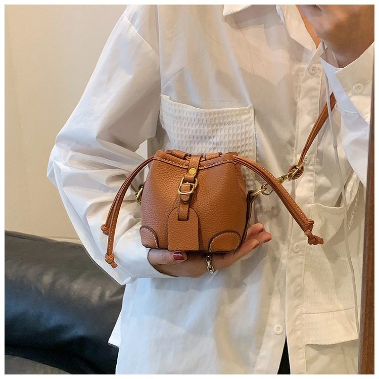 Free Shipping High Value Mini Bucket Bag for Women Pebbled Leather Drawstring Crossbody Purse
