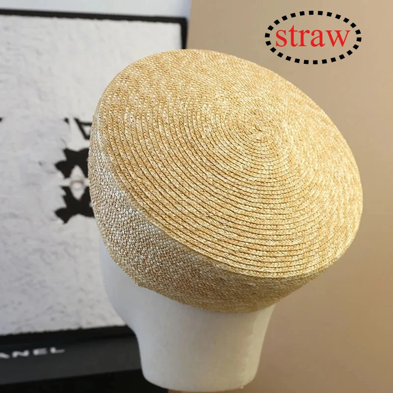 French Beret Hat Women Straw Cap Summer Circle Woven Sun Hat Church Derby Party Hostesses Pillbox Hat Millinery Fascinator Base 260324