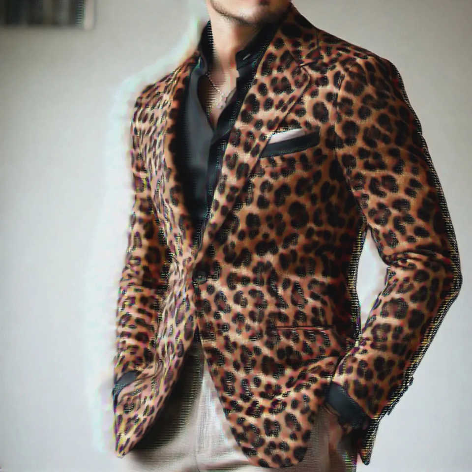 Luxury Leopard Men's Blazer Suits Casual Peak Lapel Single Breasted Slim Fit 1 Piece jacket Customized Skinny Outfits Costume