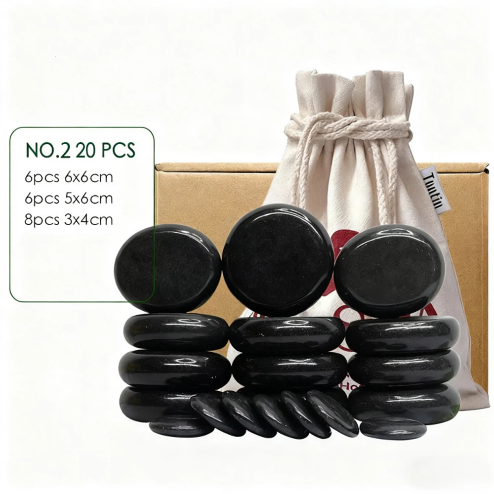 Tontin 20pcs/set Stone Massage Set Box Relieve Stress Back Pain Health Care Lava Basalt round massage tool Stones 260316