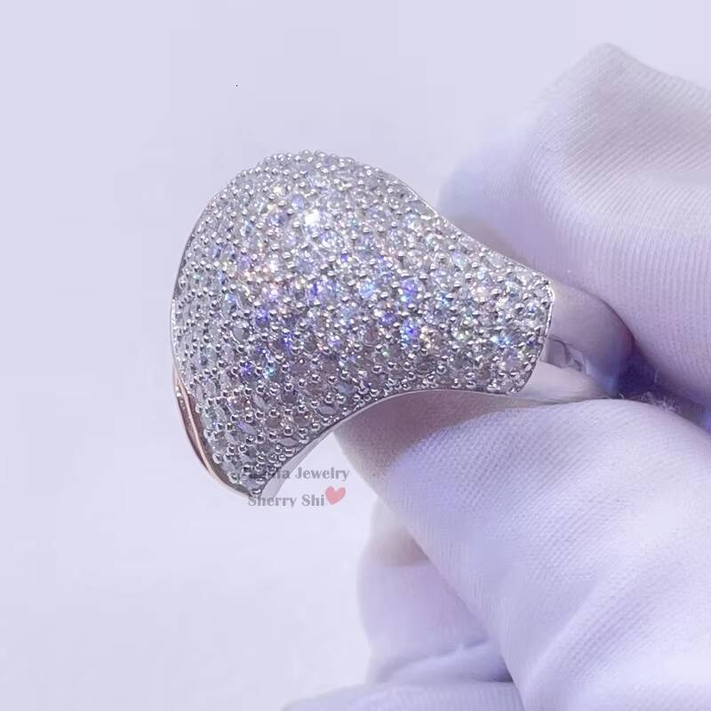 Hot Sell Drop Shipping White Gold Iced Out GRA Moissanite Diamond Heart Broken Iced Out Ring Hip Hop