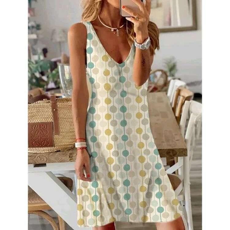 2026 Summer Gradient ral Dot Printed Sleeveless Holiday Dress with Versatile Style and New Trendy Clothing Ins