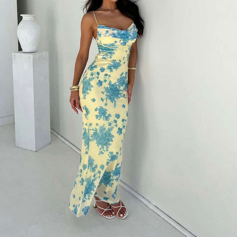 2026 Spring New Arrival: Cross-Border European American Foreign Trade Women's Clothing - Elegant and Slim-Fit Low-Neck Printed Bodycon Dress