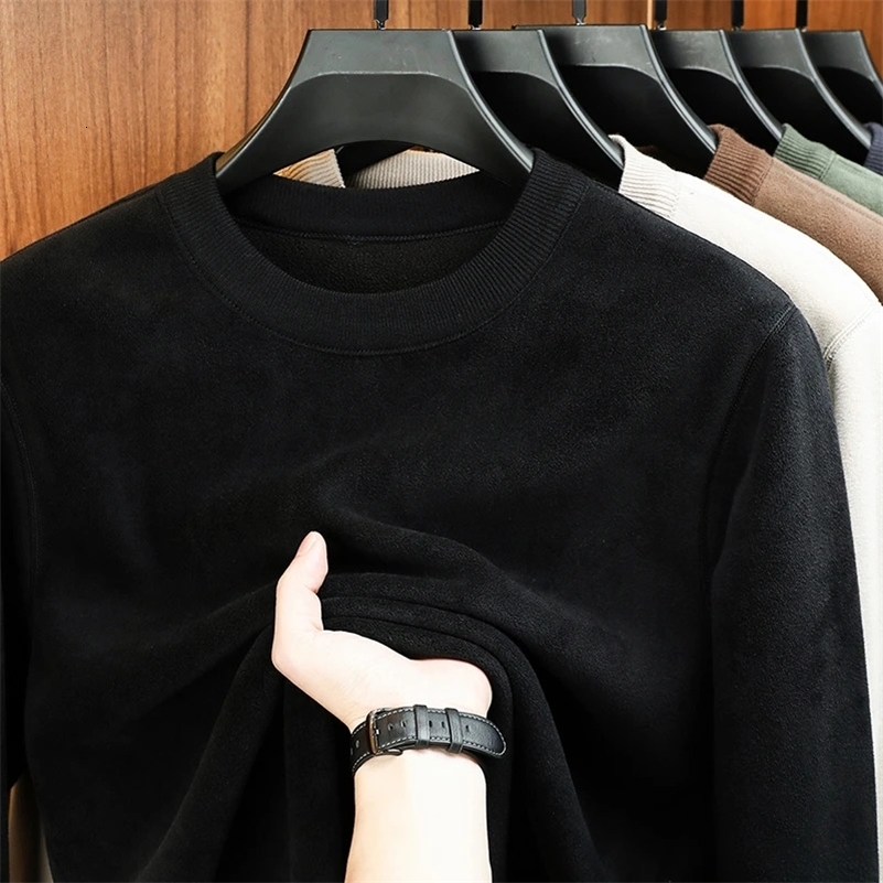 Autumn and Winter Mens Velvet Hoodie Long Sleeve Round Neck Solid Color Fashion Casual Versatile Top 260327