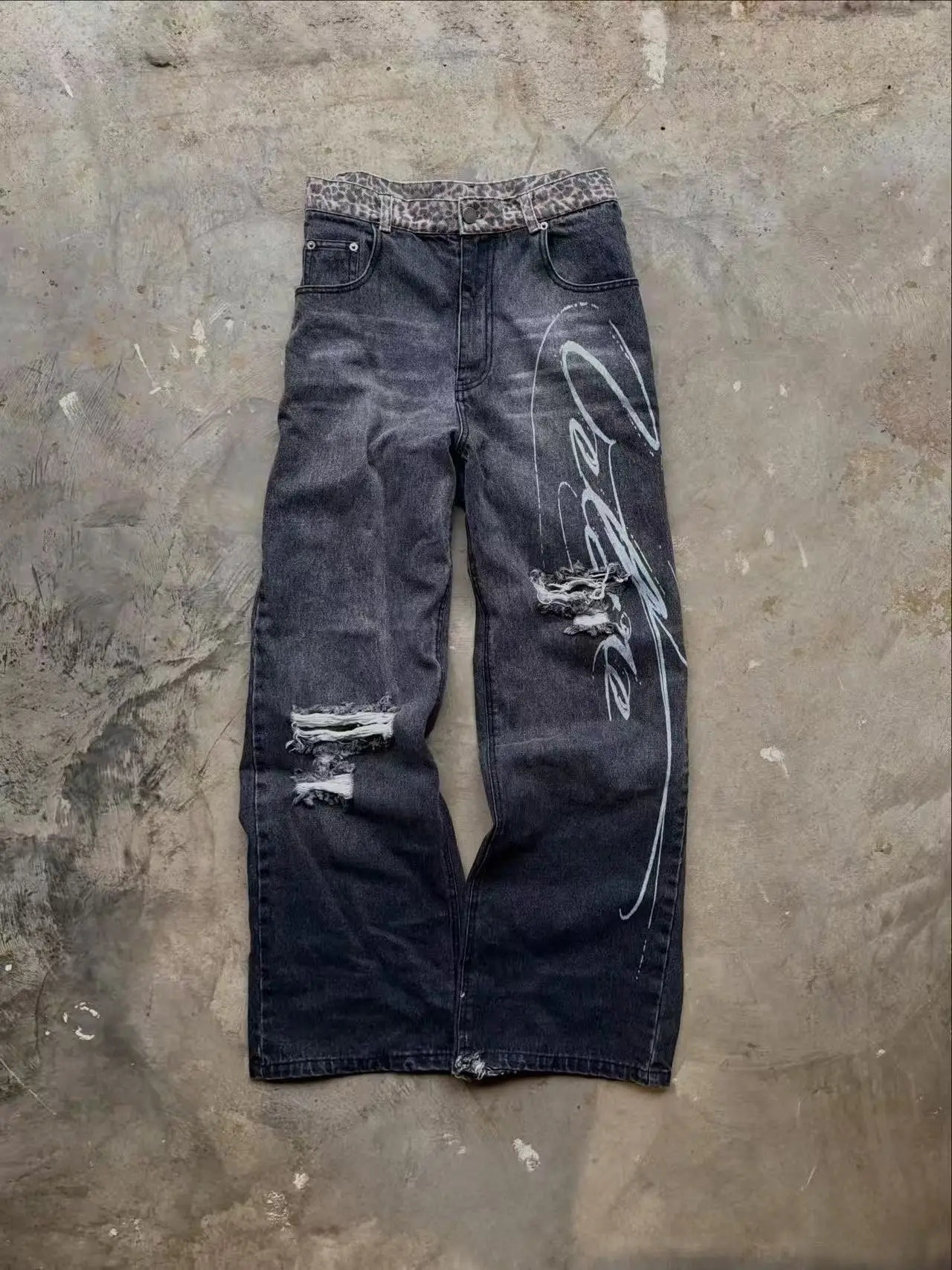 Y2K leopard print jeans camouflage baggy jeans men women high street retro hip hop fashion casual couple wideleg denim pants 260326