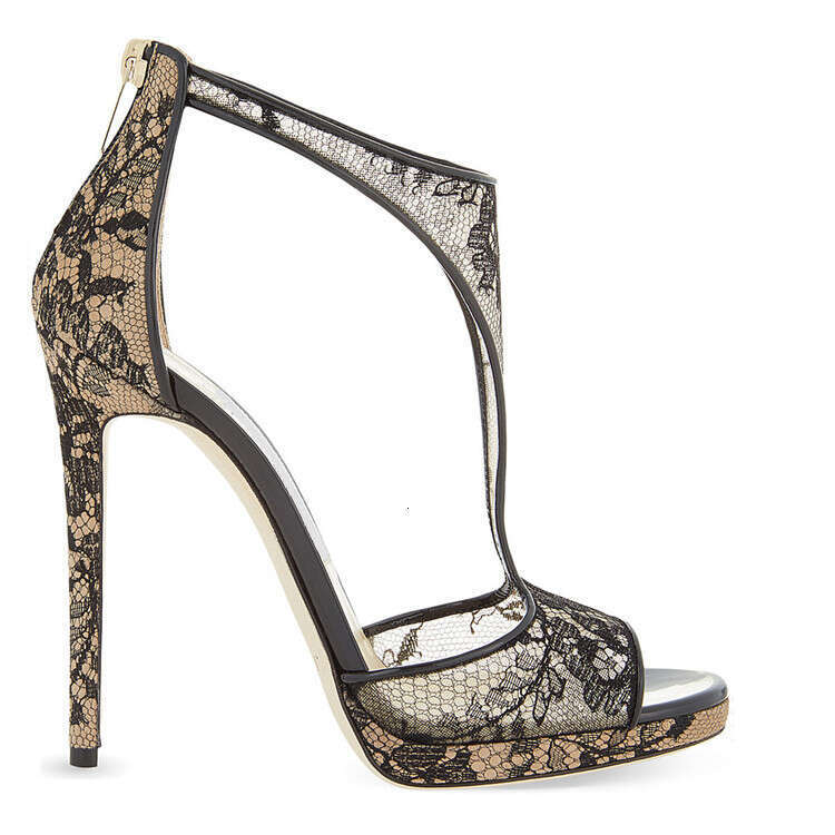 Women Black Colour Wedding Sexy lace mesh high-heeled sandals in large sizes