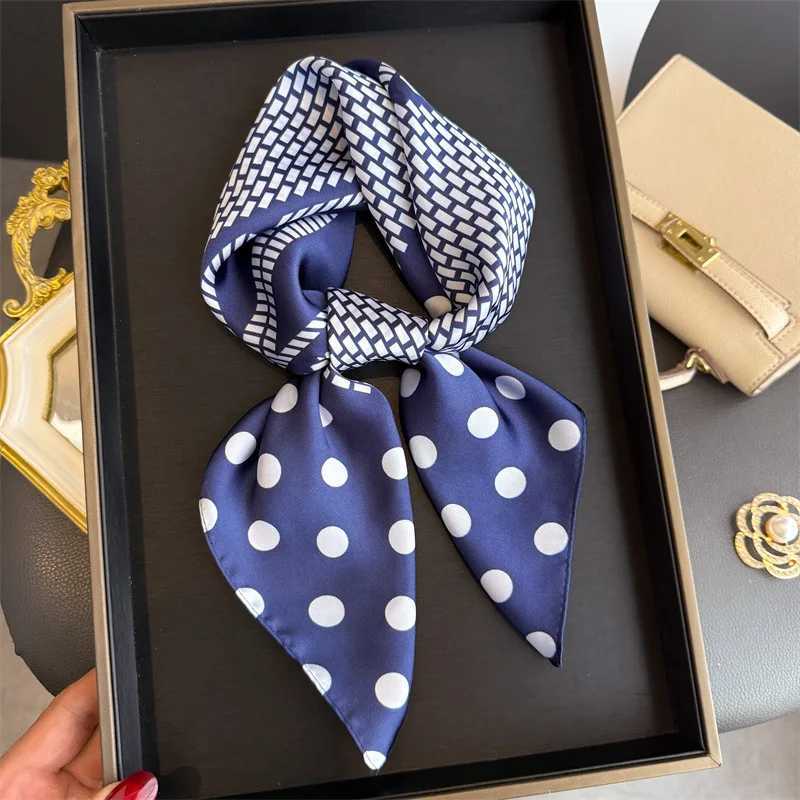7070cm Womens Square Silk Scarf Soft Satin Polka Dot Wrap Foulard Lady Neckerchief Bandannas Hair Skinny Tie Hijab Shawls Z260330