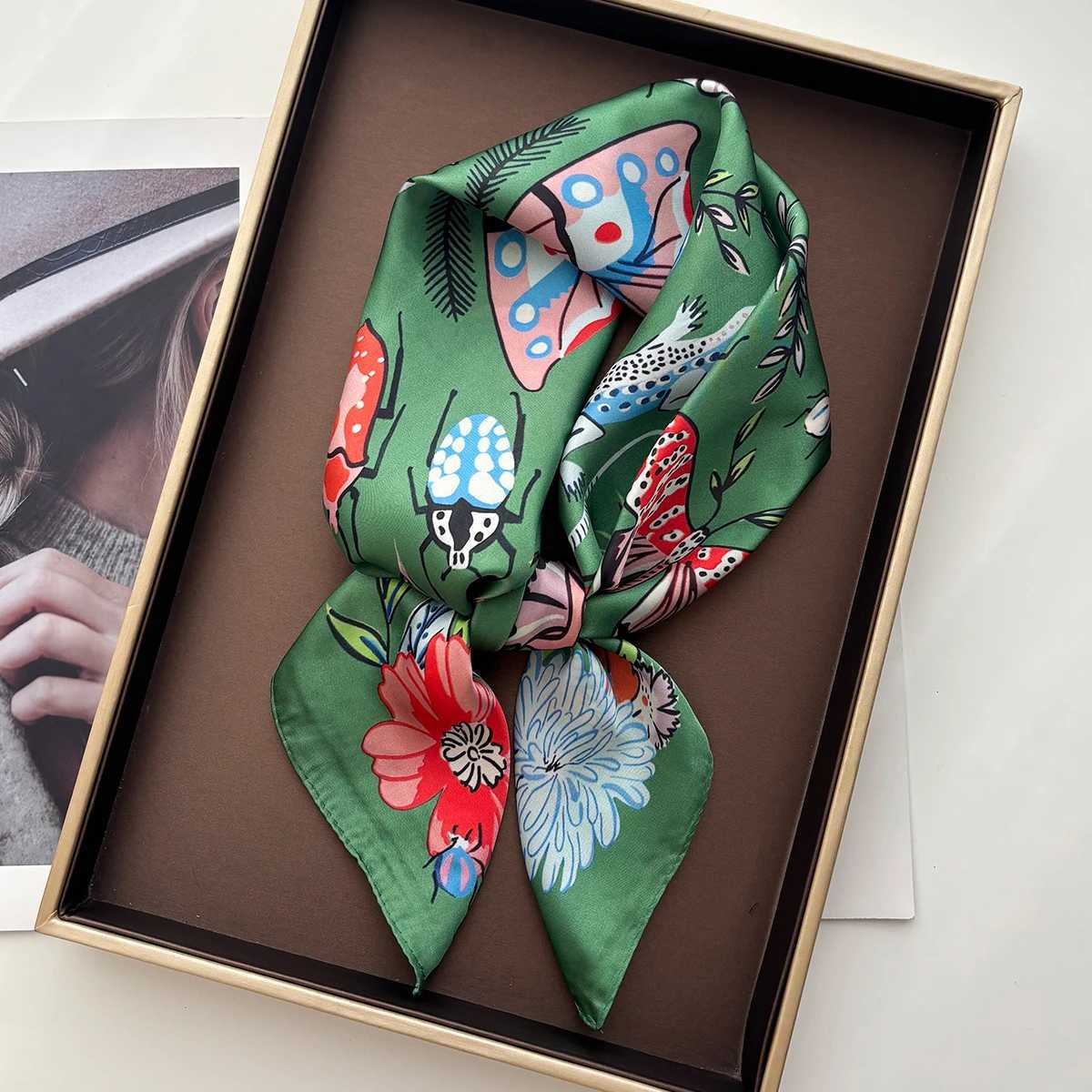 Wen Foard Square Scarf Silk Imitation Floral Print Neckerchief Bandana Foard Lady Shawl Scarves Wrap Hair Band Ties X260328