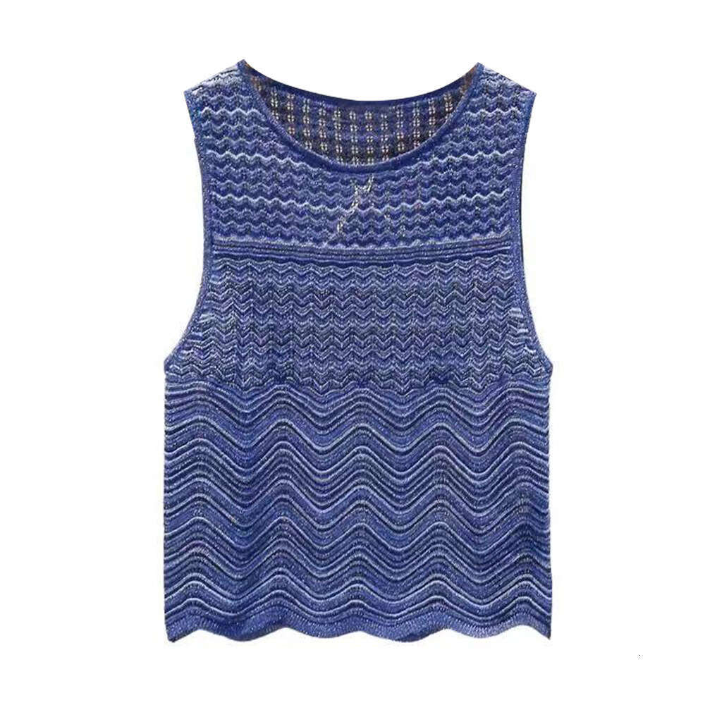 Hollow striped wave 2026 summer French designer elegant slim fit S18 multifunctional knitted vest women's top