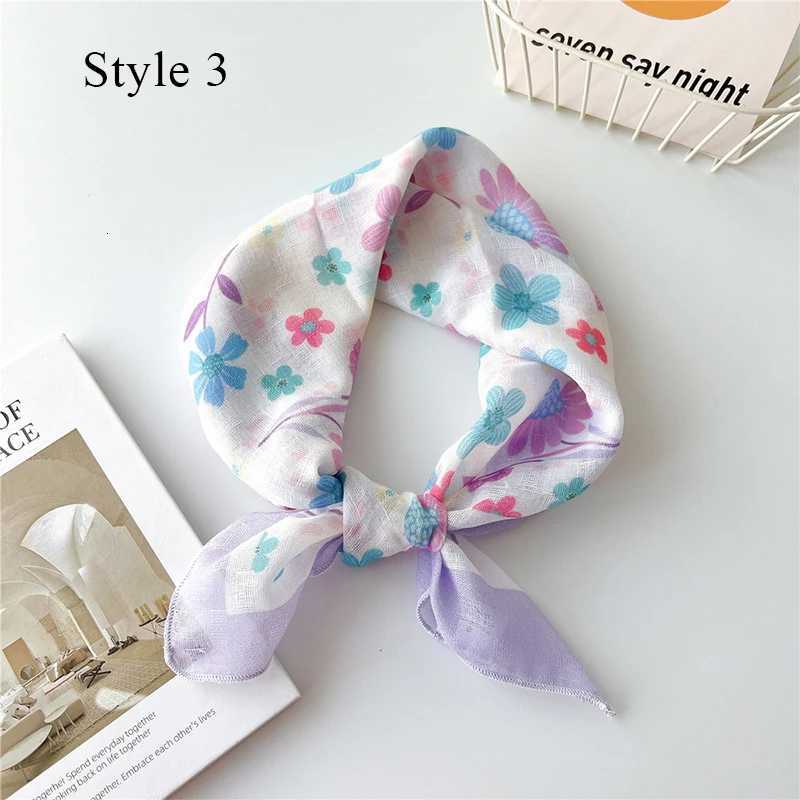 Floral Print Neckerchief Wen Korean Cotton Linen Square Scarf Elegant Neck Scarves Small Wraps Bandana Scarfs 5858Cm X260328