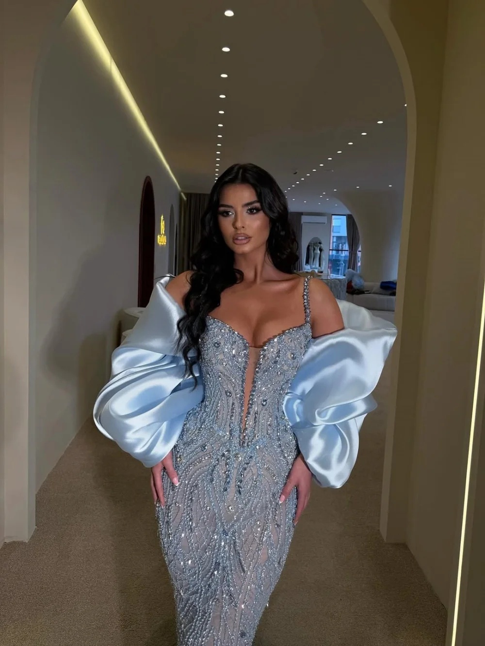 Modern Spaghetti Straps Mermaid Evening Dresses Crystal Sequins Prom Dress with Shawl Slim Fit Customized Party Gown Vestidos De Noche Plus Size
