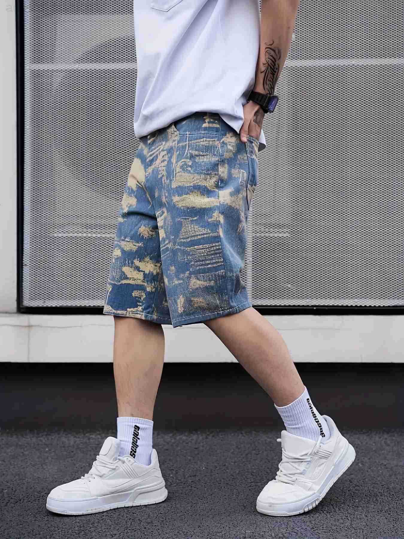 Mens camouflage printed denim shorts H260330