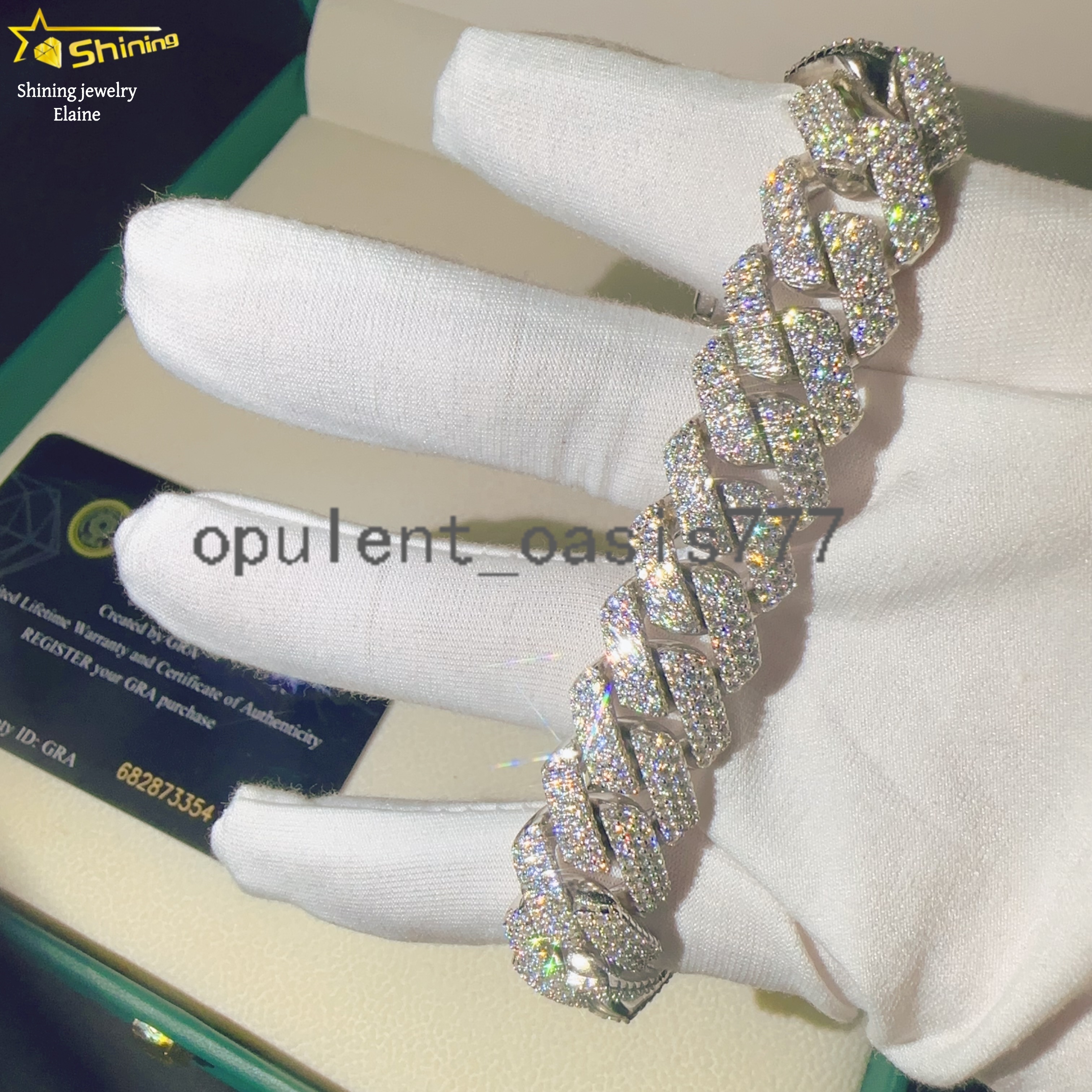 Fashion Jewelry 925 Sterling Silver Cuban 15mm Iced Out VVS Moissanite Hip Hop Fine Jewelry Miami Cuban Link Chain Bracelet