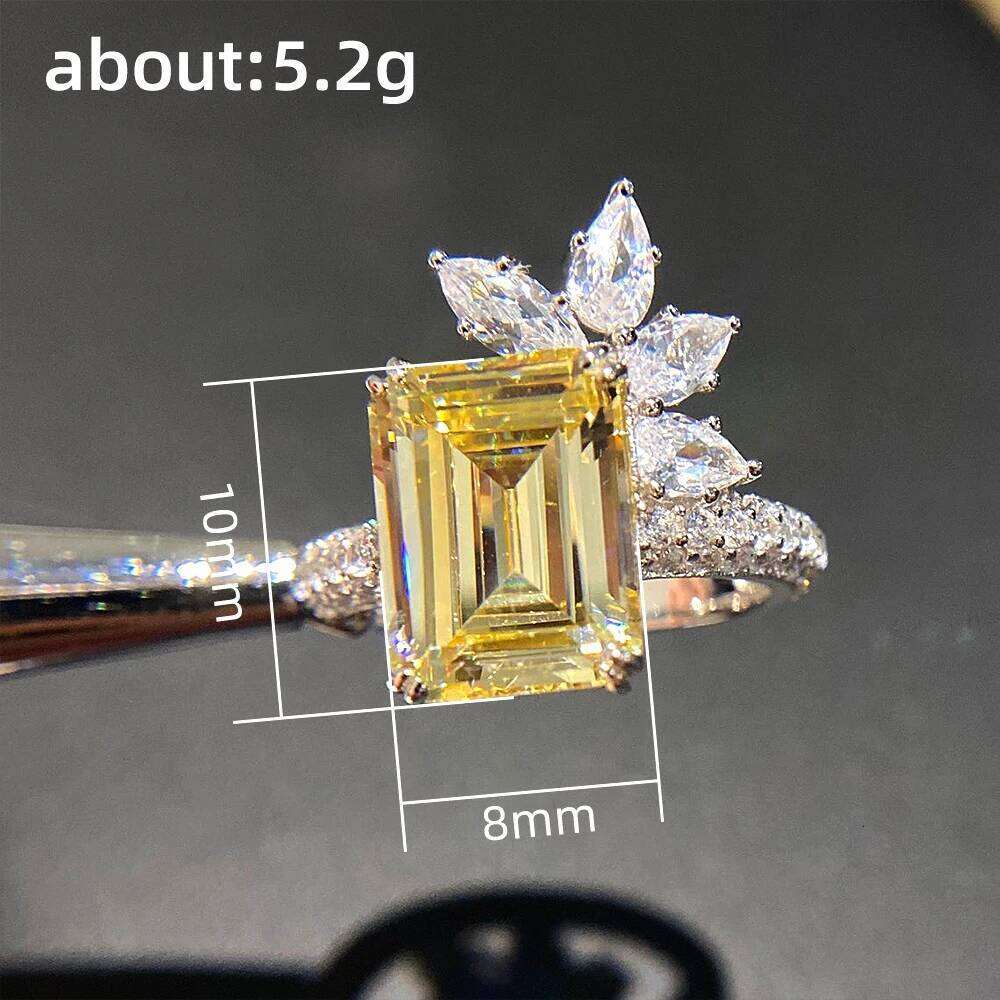 Jewelry Ring Arrival Luxury Women Cubic Zirconia Rings Bling Geometric Square Yellow CZ Ring Wedding Party Aesthetic Lady Jewelry Visionice