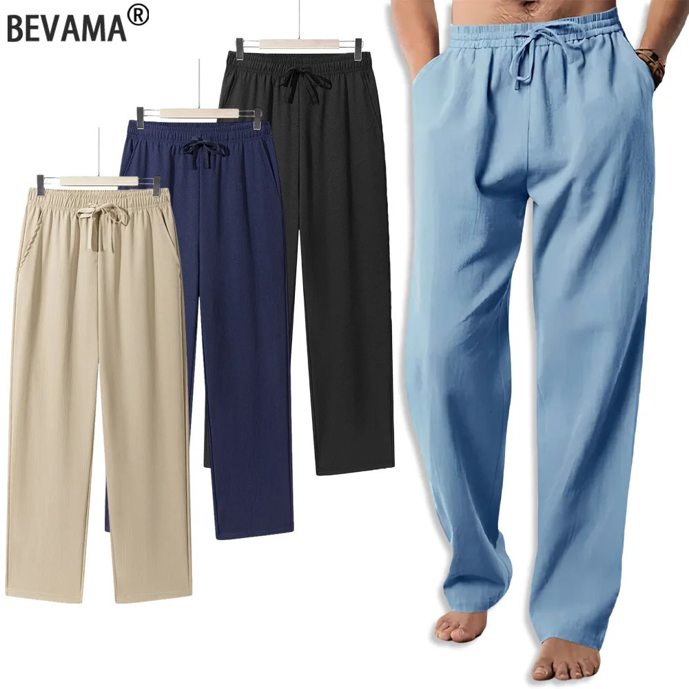Mens Casual Straight Trousers Summer Autumn Breathable Solid Color Long Pants Drawstring Fitness Sweatpants Men Streetwear 260330
