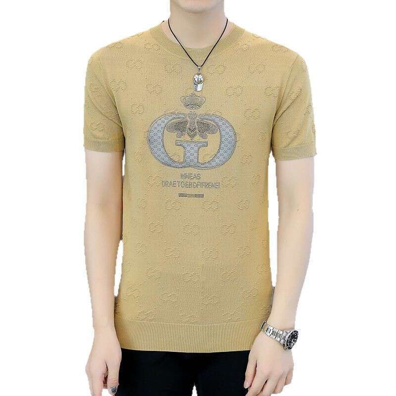 Collection luxury Summer New European Style Men's Short Round Neck T-Shirt Korean Version Slim Fit Trendy Versatile Half Sleeve Tee