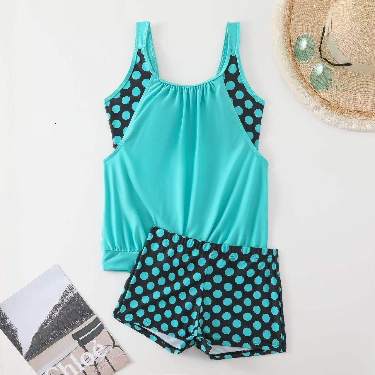 Free Shipping High Value 2026 New Plus Size European and American Independent Station Cross-Border Printed Polka Dot Boxer Women's Two-Piece Tank