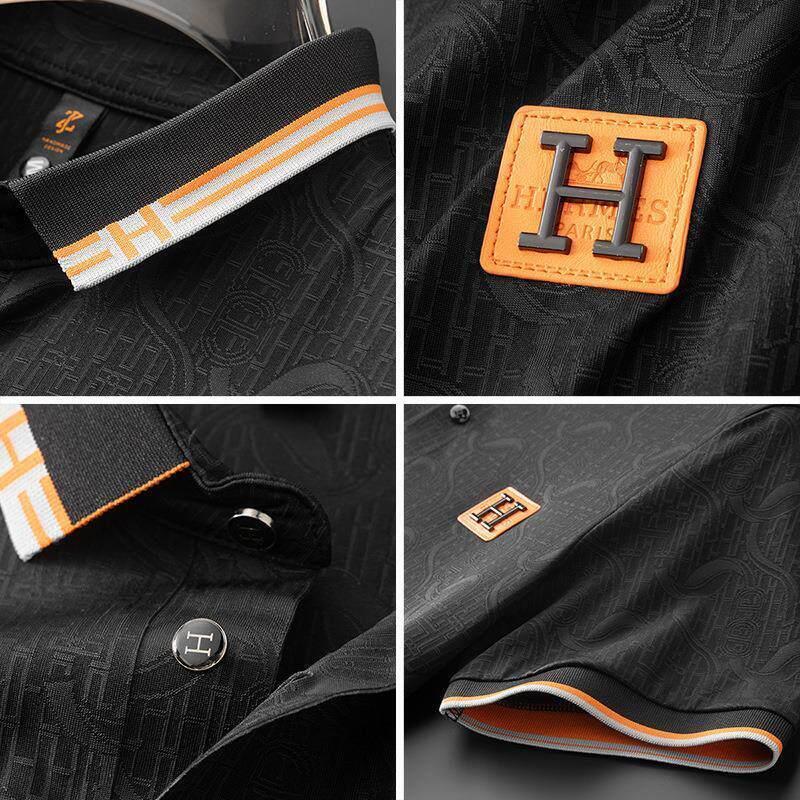 European-style summer new jacquard polo shirt, men's short-sleeve fashion casual trendy high-end collared T-shirt