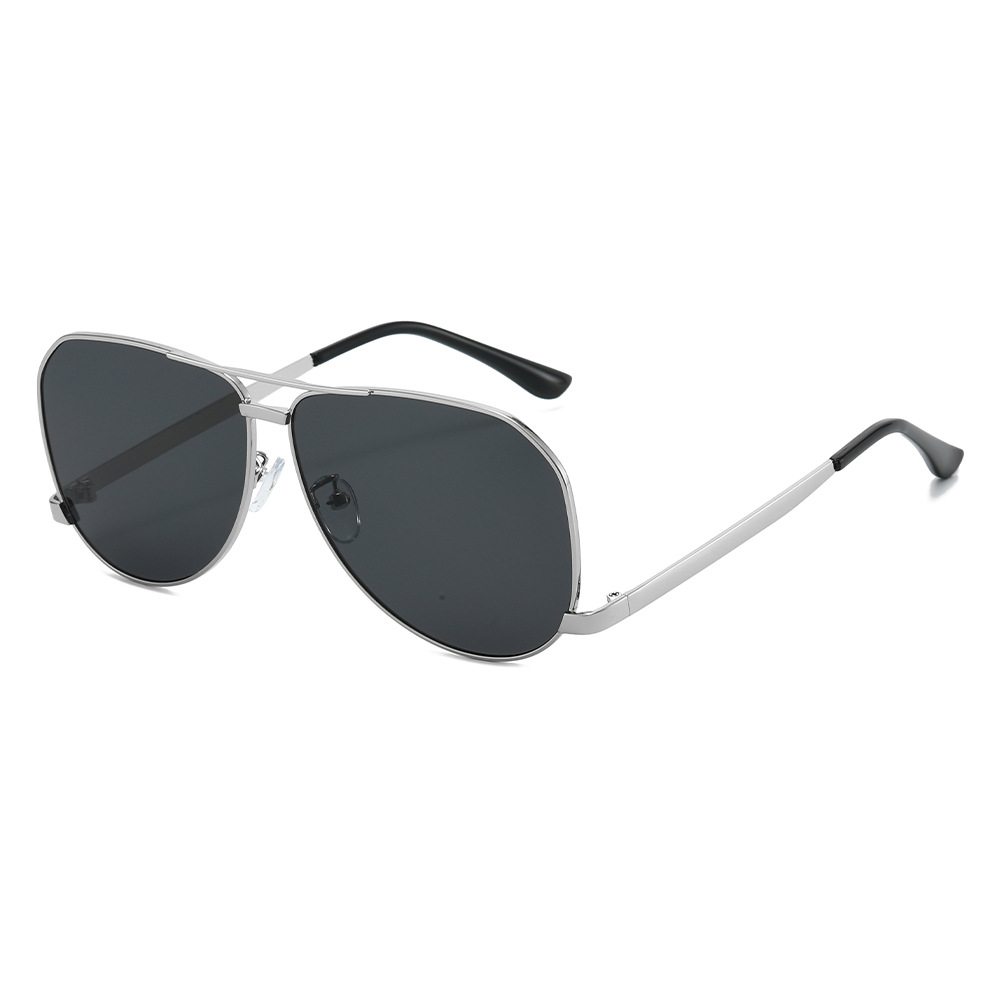 New Fashionable Double Beam Pilot Frog Eye Sunglasses - Retro Oversized Metal Frame for Men and Women in European and American Styles