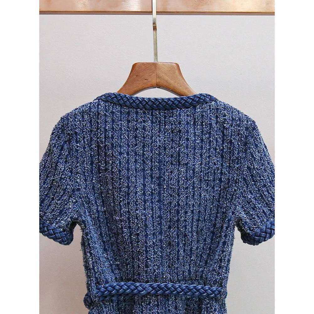 Women's Tweed Square Collar Mini Dress French Slim Fit Braided Rope Trim Ladies Short Sleeve Robe Mdng260330