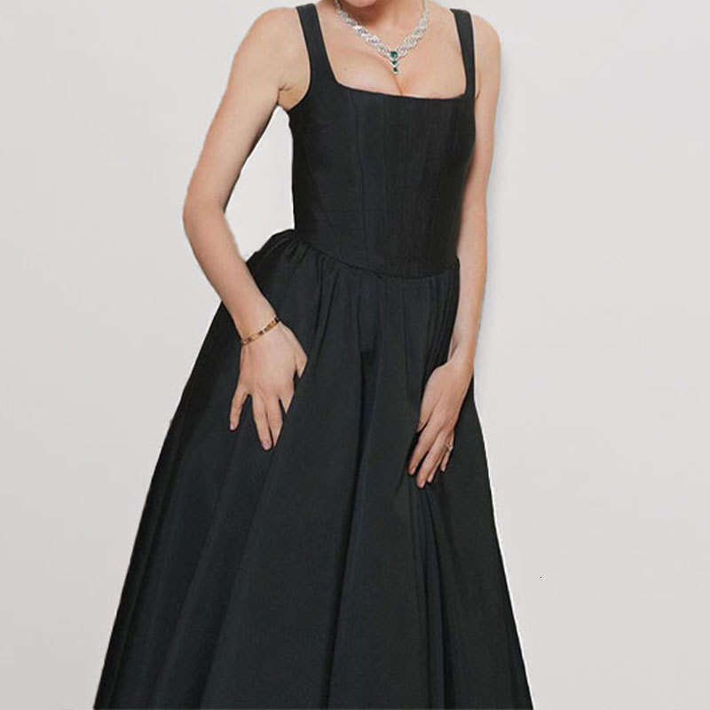 2026 Spring New Collection: Cross-Border European American Foreign Trade Women's Clothing - Elegant and Slim-Fit Square-Neck Patchwork A-Line Dre