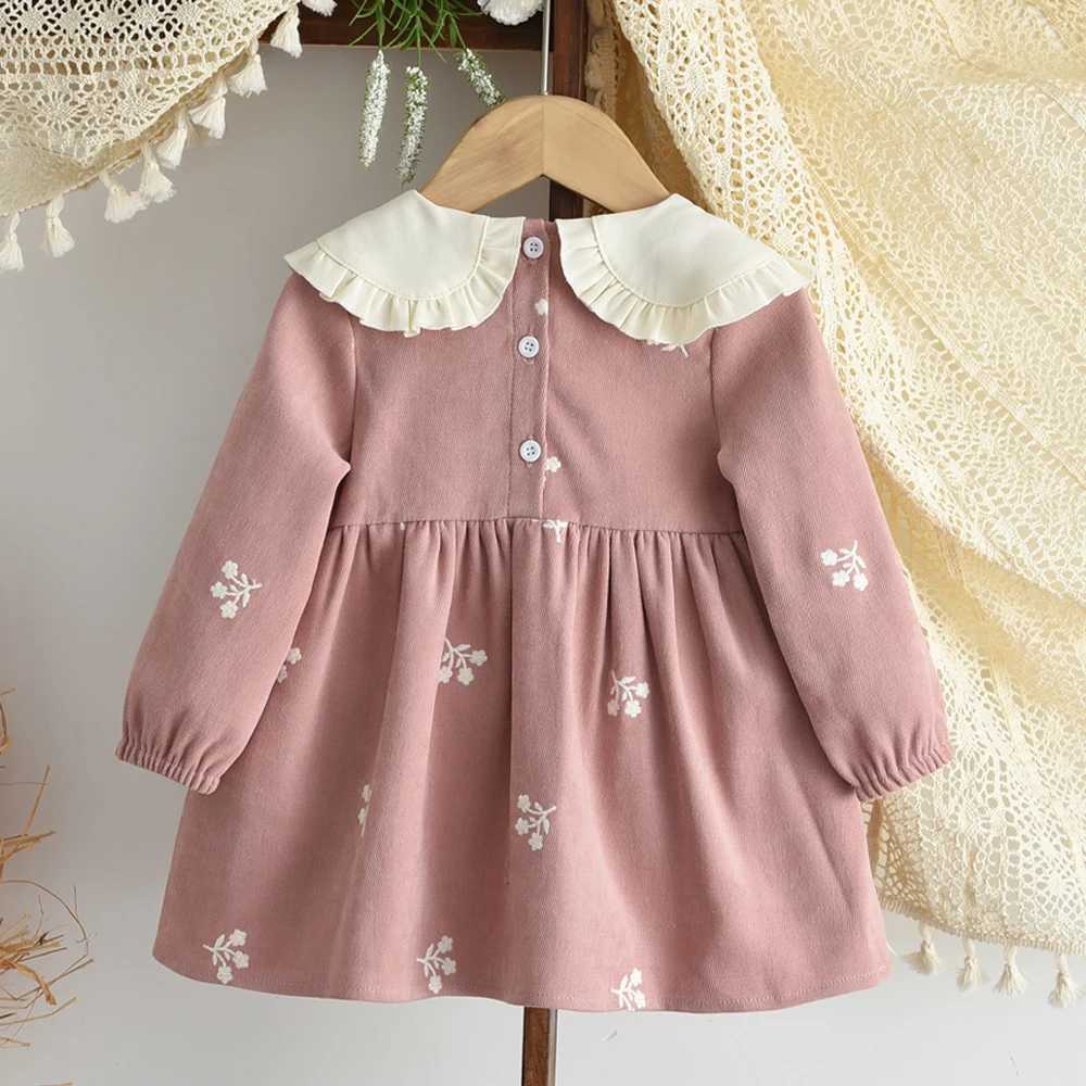Sweet and Lovely Pink Baby Girl Doll Collar Long Sleeved Floral Princess Dress Korean Version Autumn NewT260330
