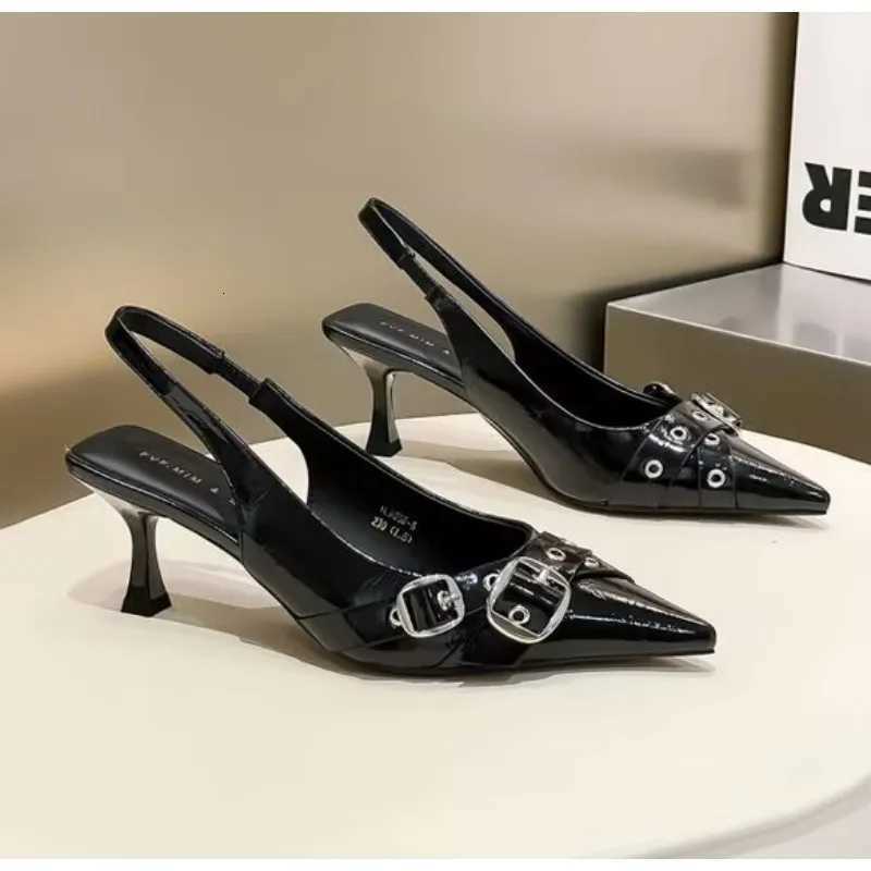 Luxury Brand Women Sandals Fashion Pointed Toe Buckle Strap Metal High Heeled Kitten Heel Elegant Single Shoes Female Z260330