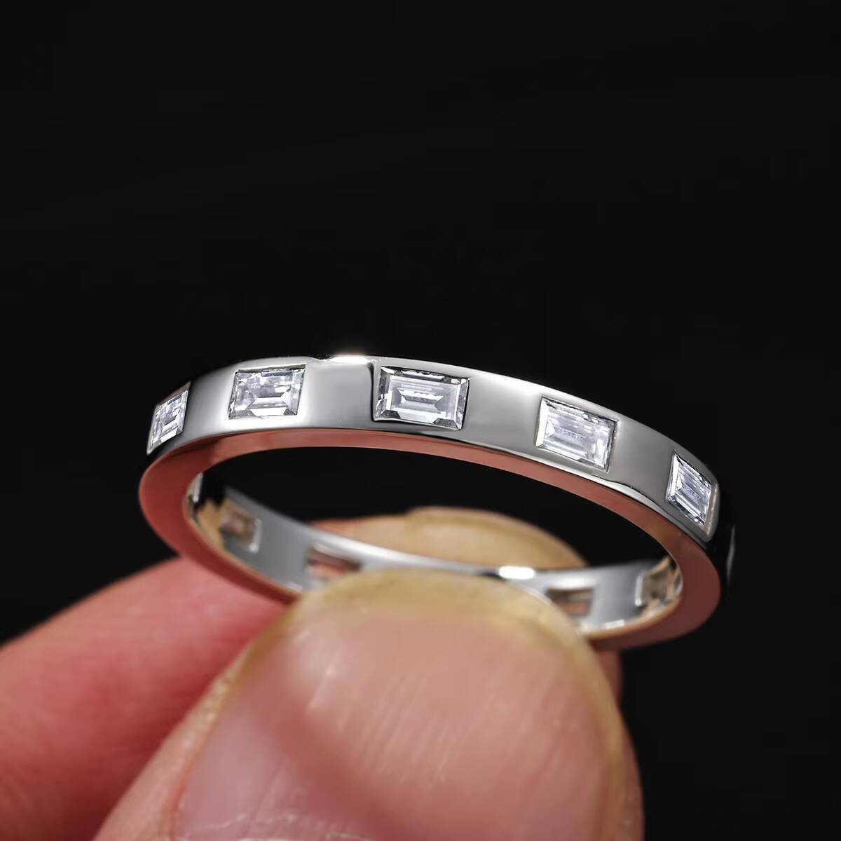 14 CTW S925 Silver Emerald Cut Moissanite Channel Set Eternity Band Ring Premium Quality Gemstone for Bridal