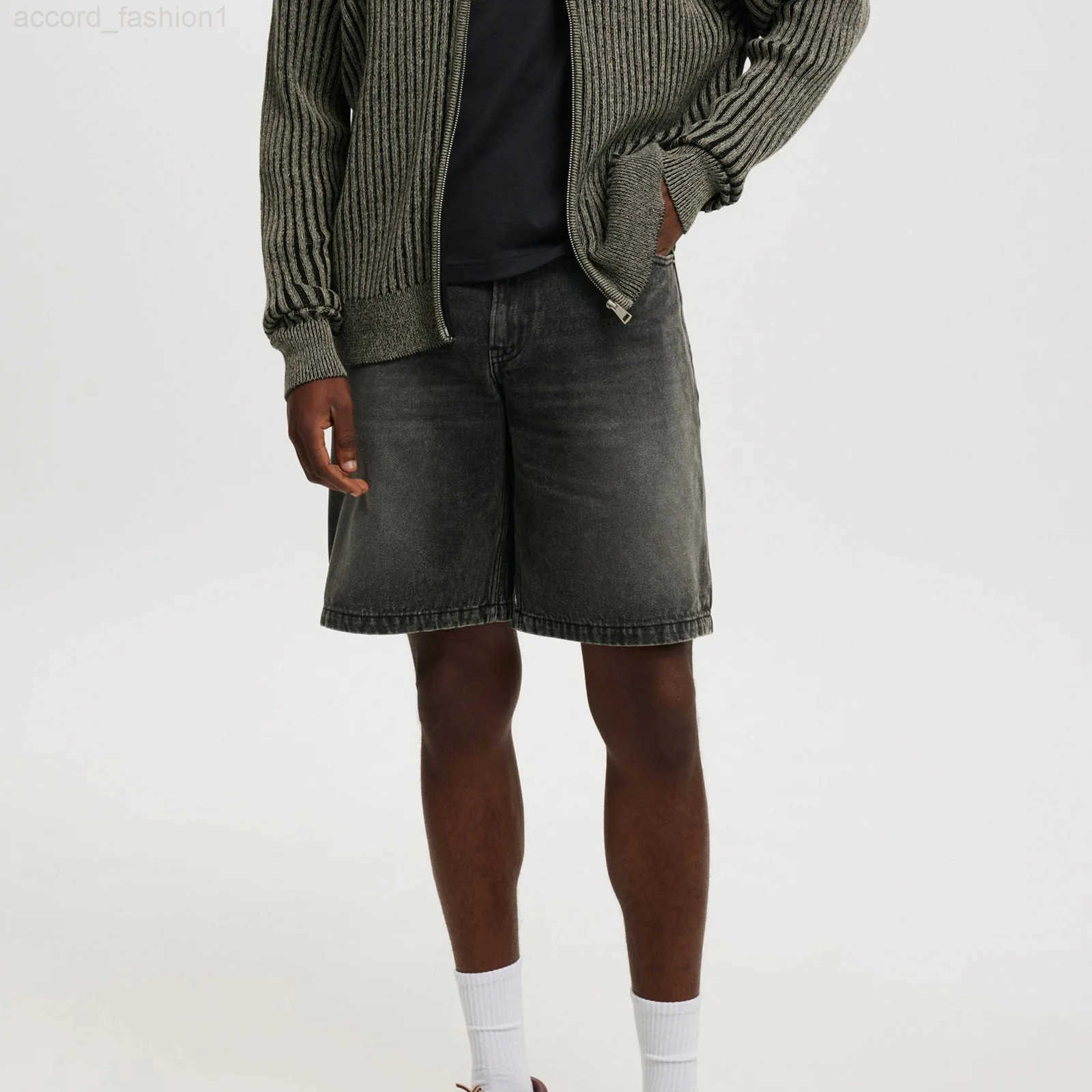 Casual Mens Knee Length Denim Shorts Fashion High Waist Loose Fit Baggy Jean Shorts for Summer Daily Streetwear H260330