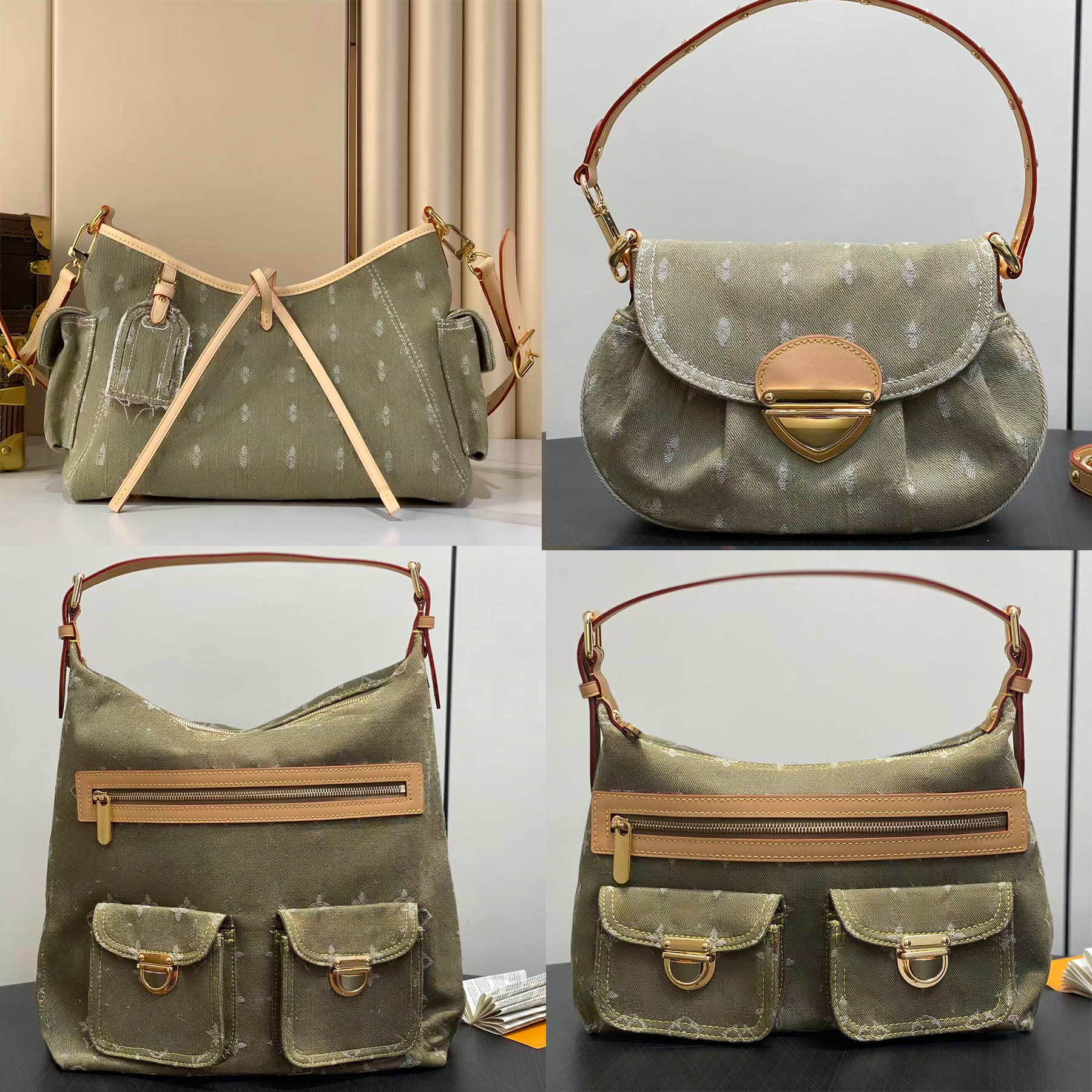 green denim bag baggy designer tote bag canvas handbag shoulder bags old flower underarm bag print purse backpacks gold hardware pouch denim handbags purse