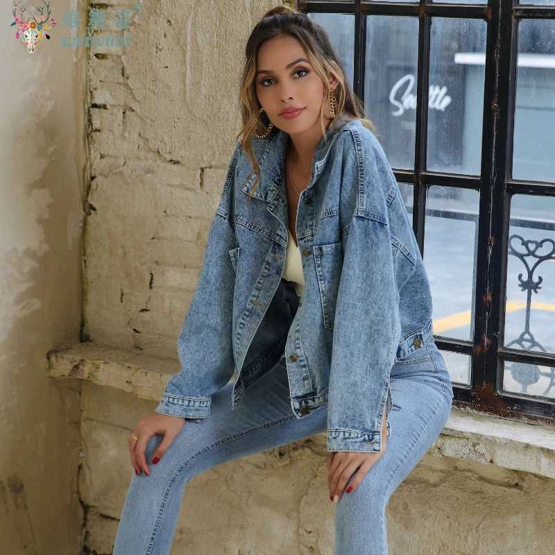 2026 Spring Casual Womens Denim Jacket Outerwear Fashion Pocket LongSleeve Denim Top Y2k Streetwear Versatile Loose Cowboy CoatT260328