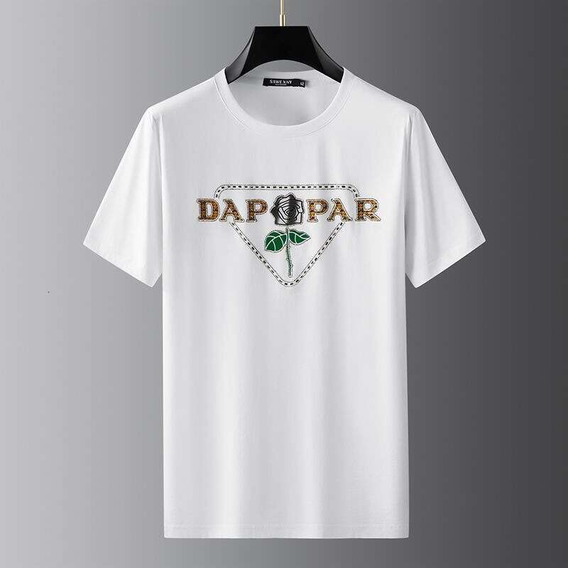 style short-sleeve T-shirt for men luxury new trendy brand fashion ins letter rhinestone European goods mercerized cotton casual tee